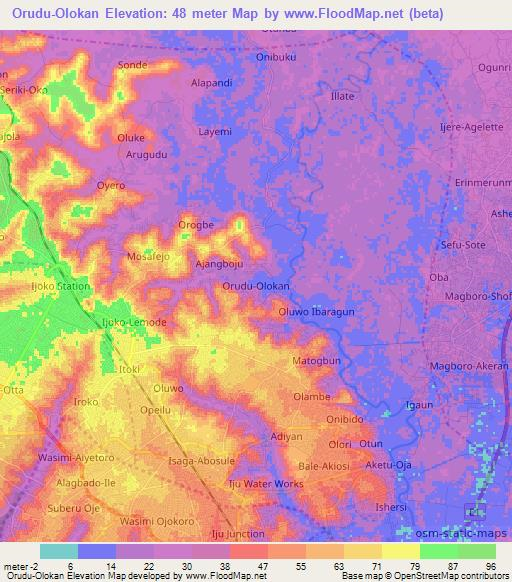 Orudu-Olokan,Nigeria Elevation Map