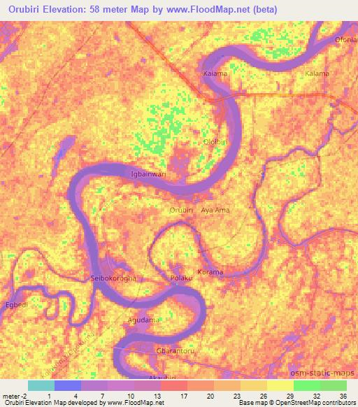 Orubiri,Nigeria Elevation Map