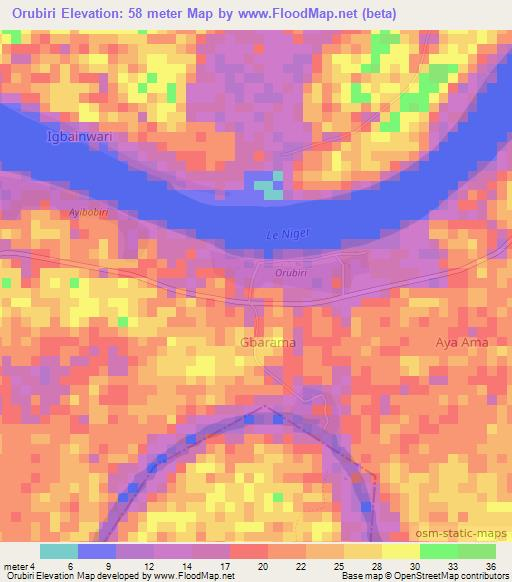 Orubiri,Nigeria Elevation Map