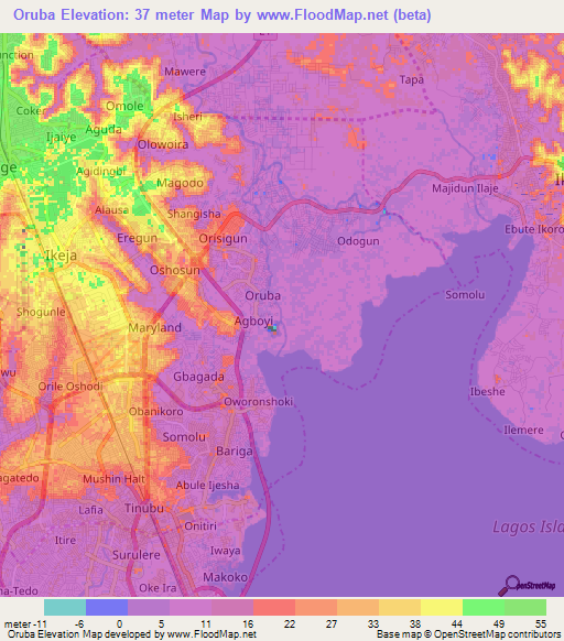 Oruba,Nigeria Elevation Map