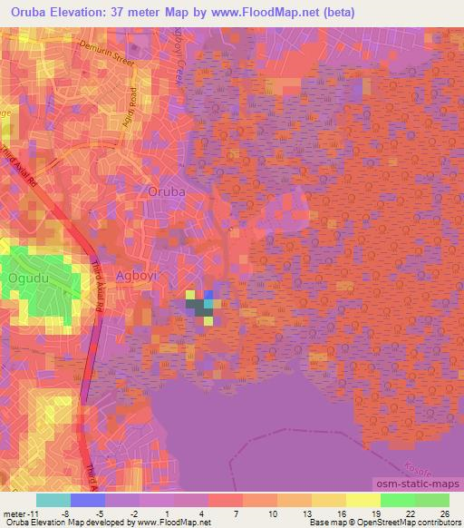 Oruba,Nigeria Elevation Map