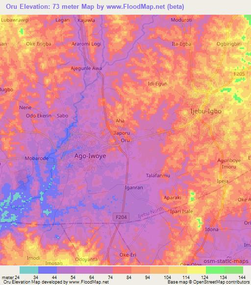 Oru,Nigeria Elevation Map