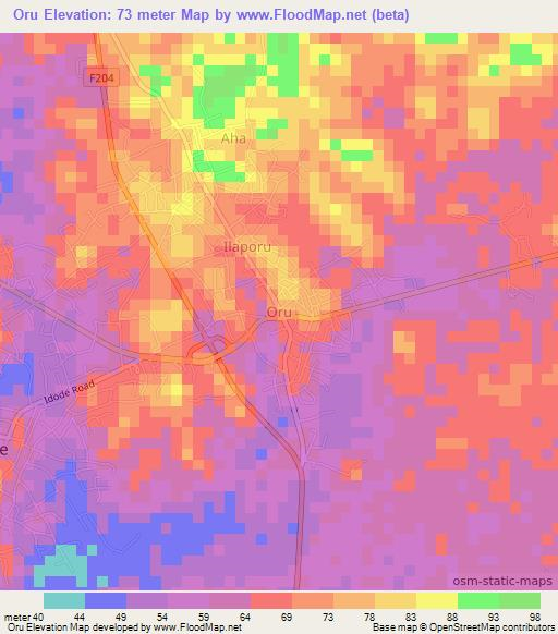 Oru,Nigeria Elevation Map