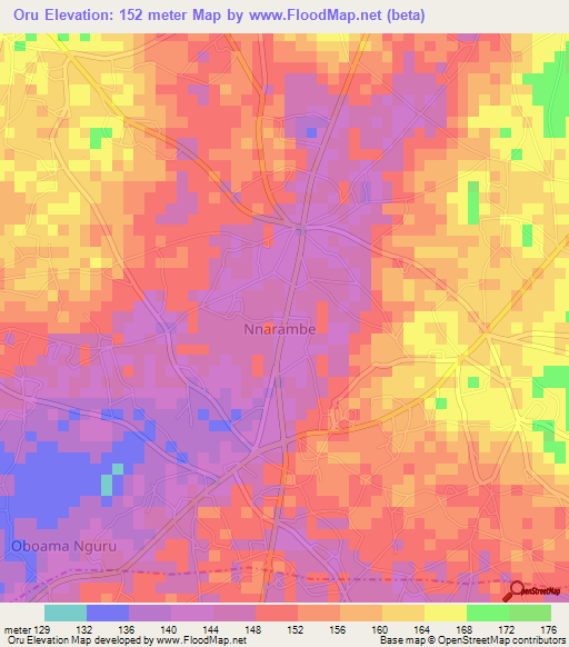 Oru,Nigeria Elevation Map