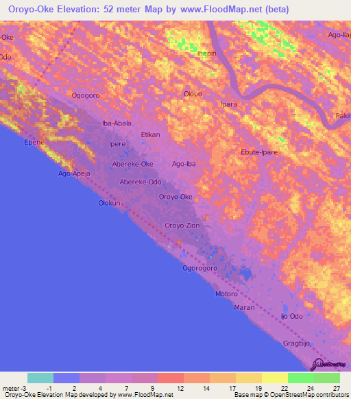 Oroyo-Oke,Nigeria Elevation Map