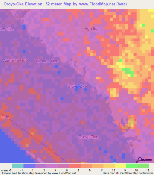 Oroyo-Oke,Nigeria Elevation Map