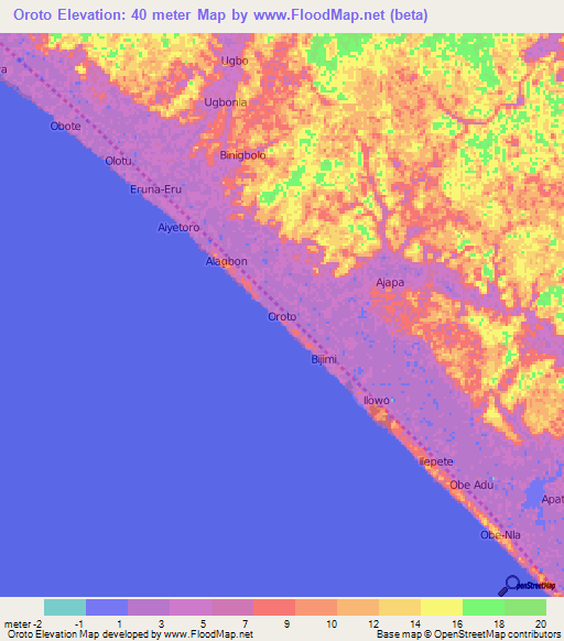 Oroto,Nigeria Elevation Map