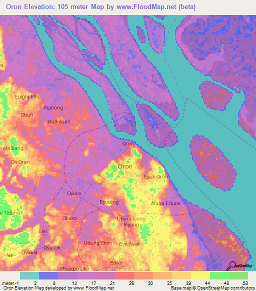 Oron,Nigeria Elevation Map