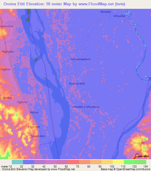 Oroma Etiti,Nigeria Elevation Map