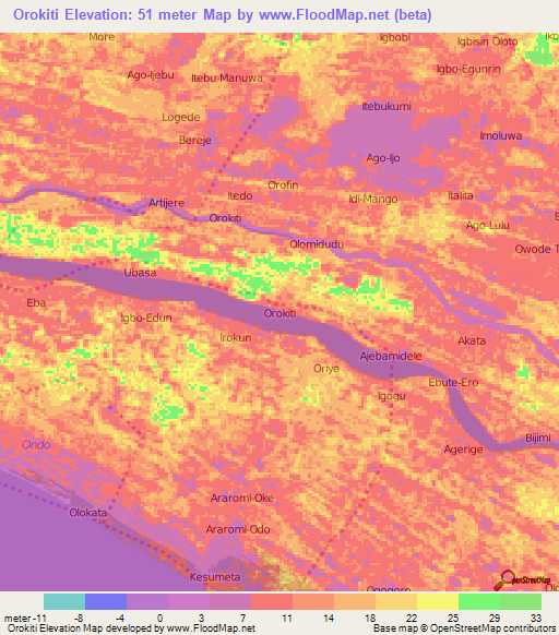 Orokiti,Nigeria Elevation Map