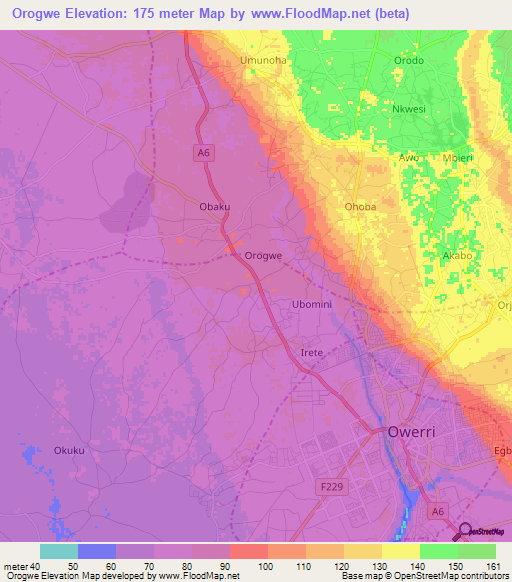 Orogwe,Nigeria Elevation Map