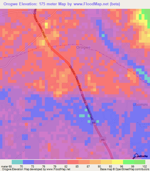 Orogwe,Nigeria Elevation Map