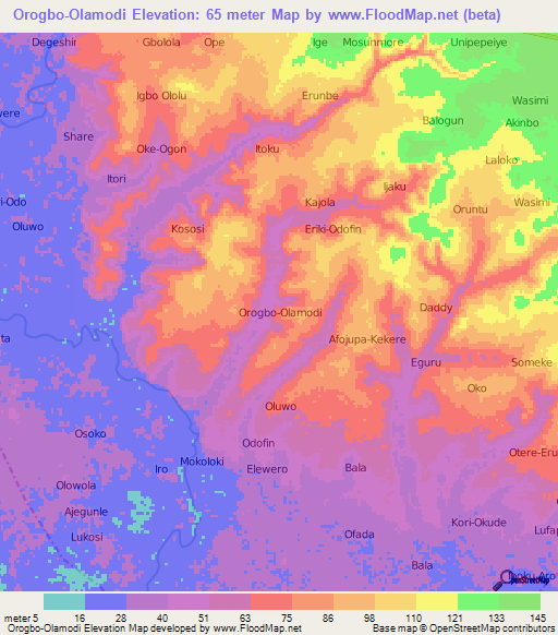 Orogbo-Olamodi,Nigeria Elevation Map