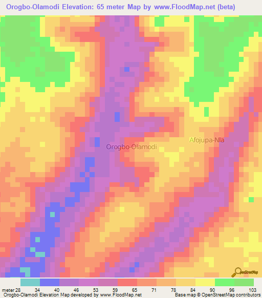 Orogbo-Olamodi,Nigeria Elevation Map