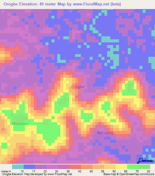 Orogbe,Nigeria Elevation Map