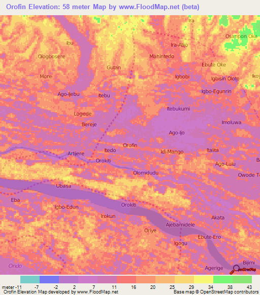 Orofin,Nigeria Elevation Map