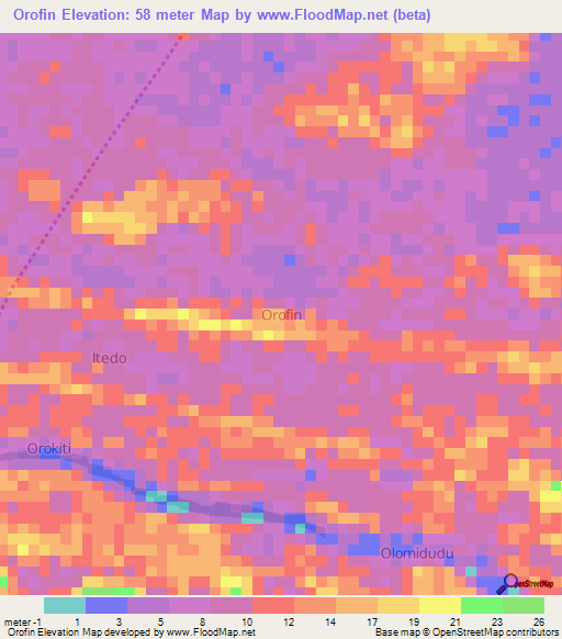 Orofin,Nigeria Elevation Map