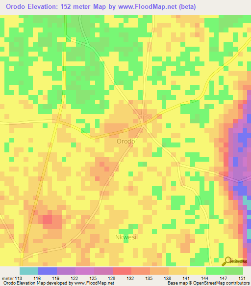 Orodo,Nigeria Elevation Map