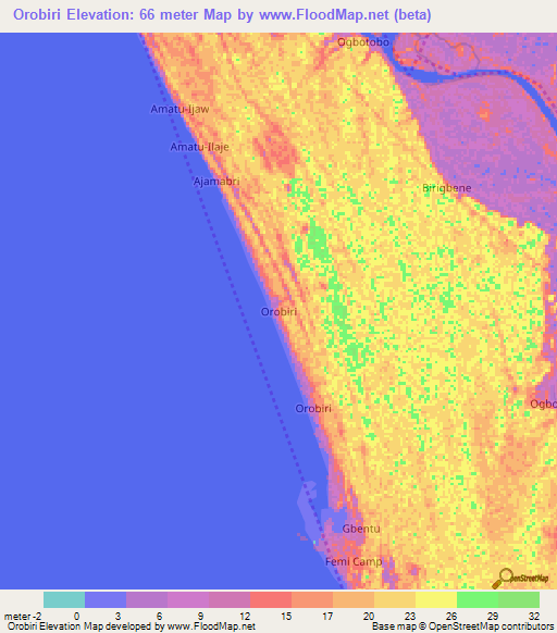 Orobiri,Nigeria Elevation Map