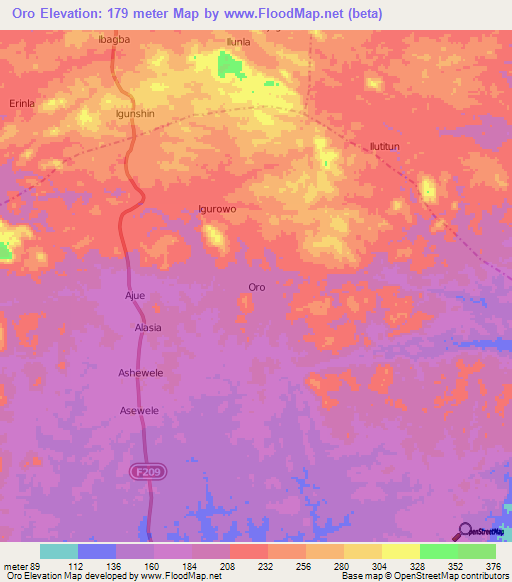 Oro,Nigeria Elevation Map