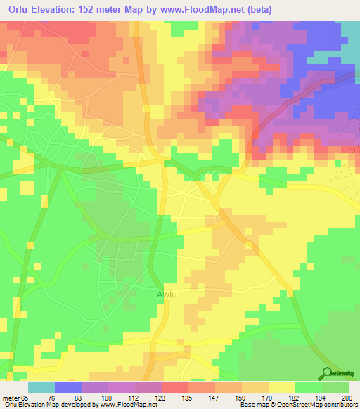 Orlu,Nigeria Elevation Map