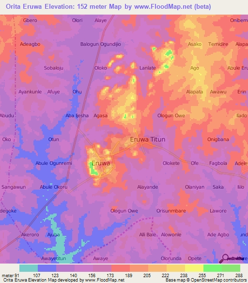 Orita Eruwa,Nigeria Elevation Map