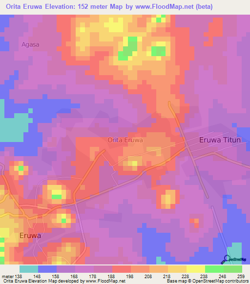 Orita Eruwa,Nigeria Elevation Map