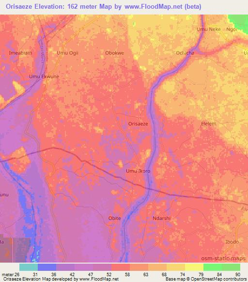 Orisaeze,Nigeria Elevation Map