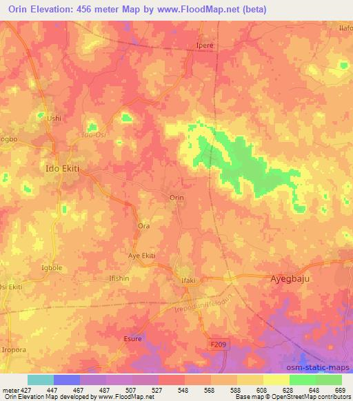 Orin,Nigeria Elevation Map