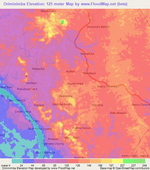 Oriminimba,Nigeria Elevation Map