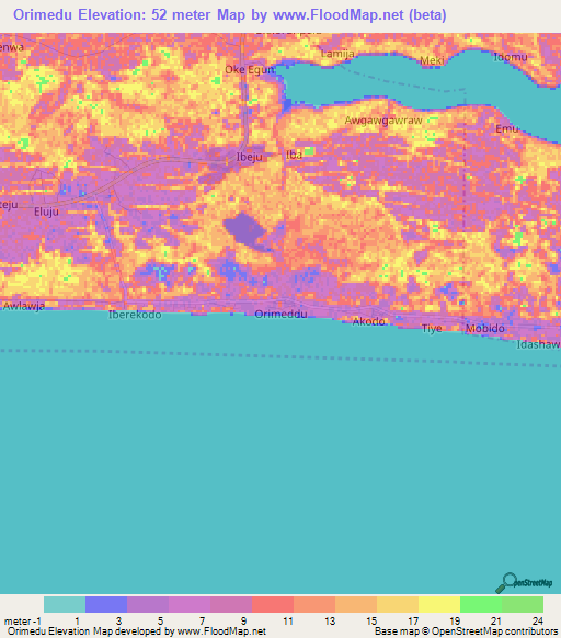 Orimedu,Nigeria Elevation Map