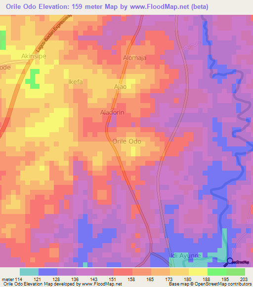 Orile Odo,Nigeria Elevation Map