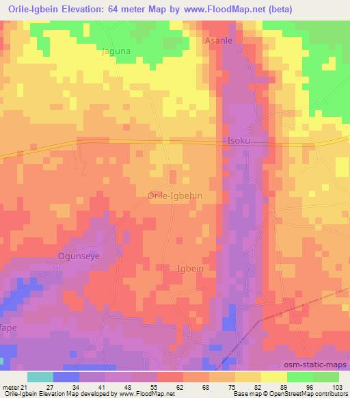 Orile-Igbein,Nigeria Elevation Map