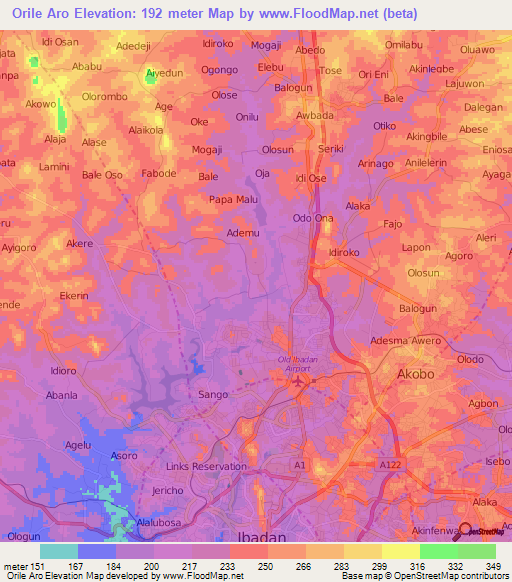 Orile Aro,Nigeria Elevation Map