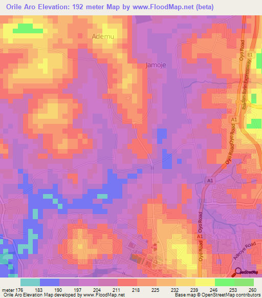 Orile Aro,Nigeria Elevation Map