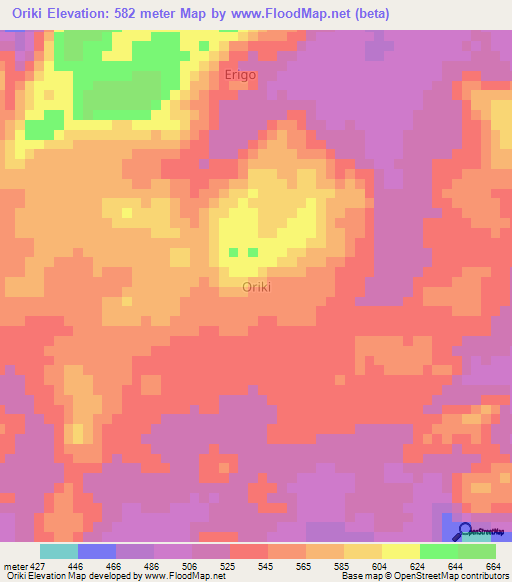 Oriki,Nigeria Elevation Map