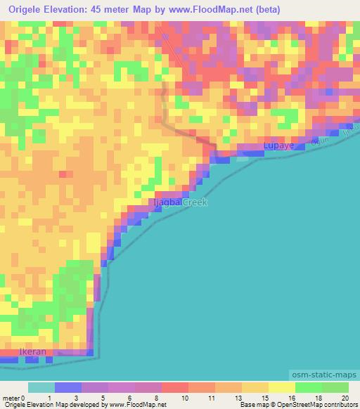 Origele,Nigeria Elevation Map