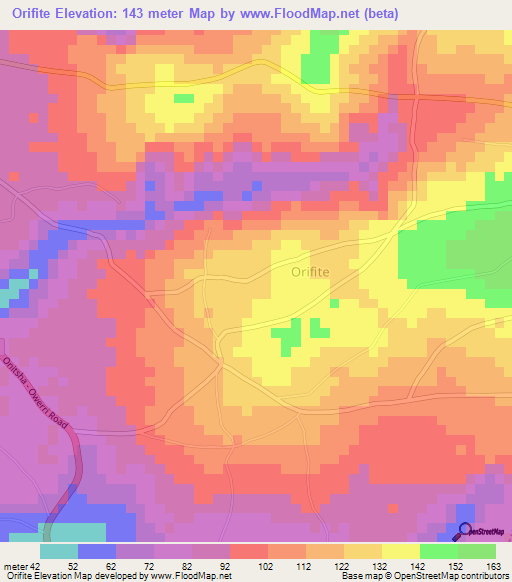 Orifite,Nigeria Elevation Map