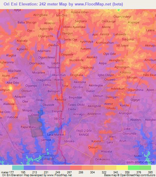 Ori Eni,Nigeria Elevation Map