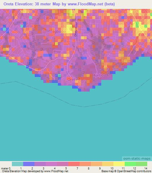 Oreta,Nigeria Elevation Map