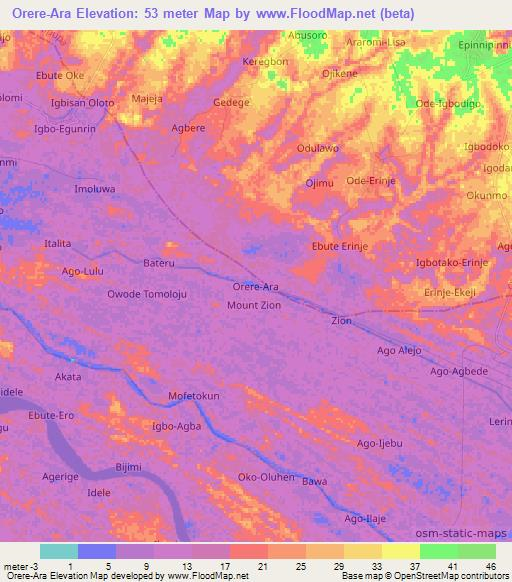 Orere-Ara,Nigeria Elevation Map