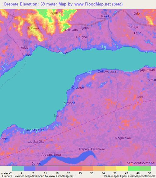 Orepete,Nigeria Elevation Map