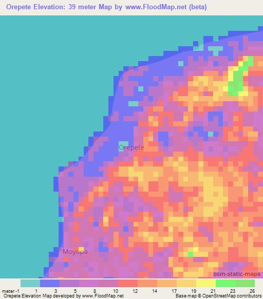 Orepete,Nigeria Elevation Map