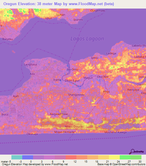 Oregun,Nigeria Elevation Map