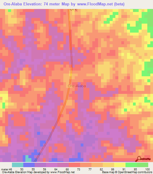 Ore-Alaba,Nigeria Elevation Map