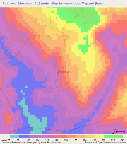 Oraukwu,Nigeria Elevation Map