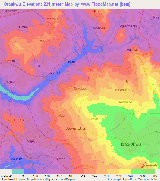 Oraukwu,Nigeria Elevation Map