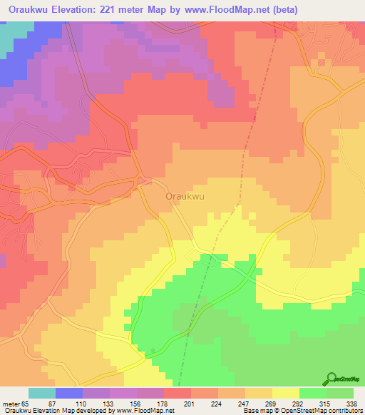 Oraukwu,Nigeria Elevation Map