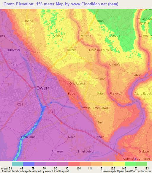 Oratta,Nigeria Elevation Map