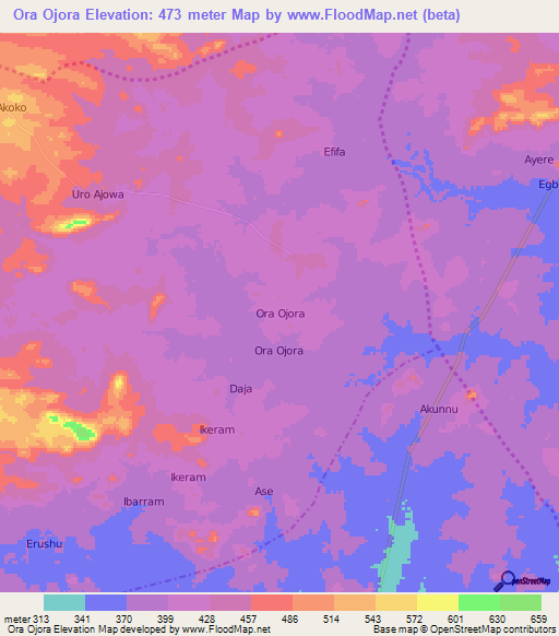 Ora Ojora,Nigeria Elevation Map